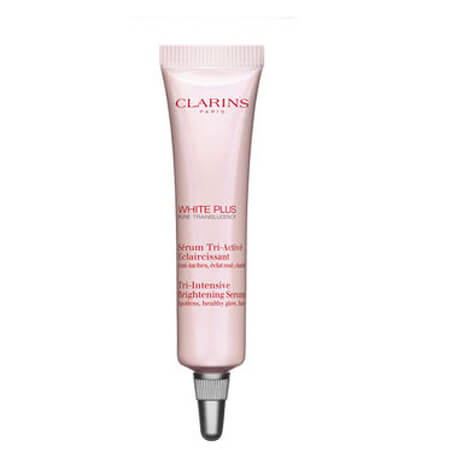 Clarins White Plus Tri-Intensive Brightening Serum 10 ml. เซรั่มเพื่อผิวกระจ่างใสเปล่งประกายทุกมิติ ลดสีเมลานิน จุดด่างดำให้จ่างลง ผิวสวยดั่งคริสตัล